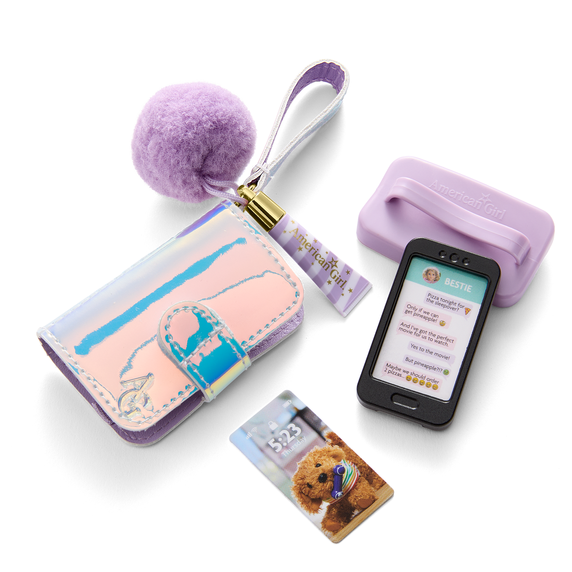 Purple Pom Phone & Accessories For 18-Inch Dolls