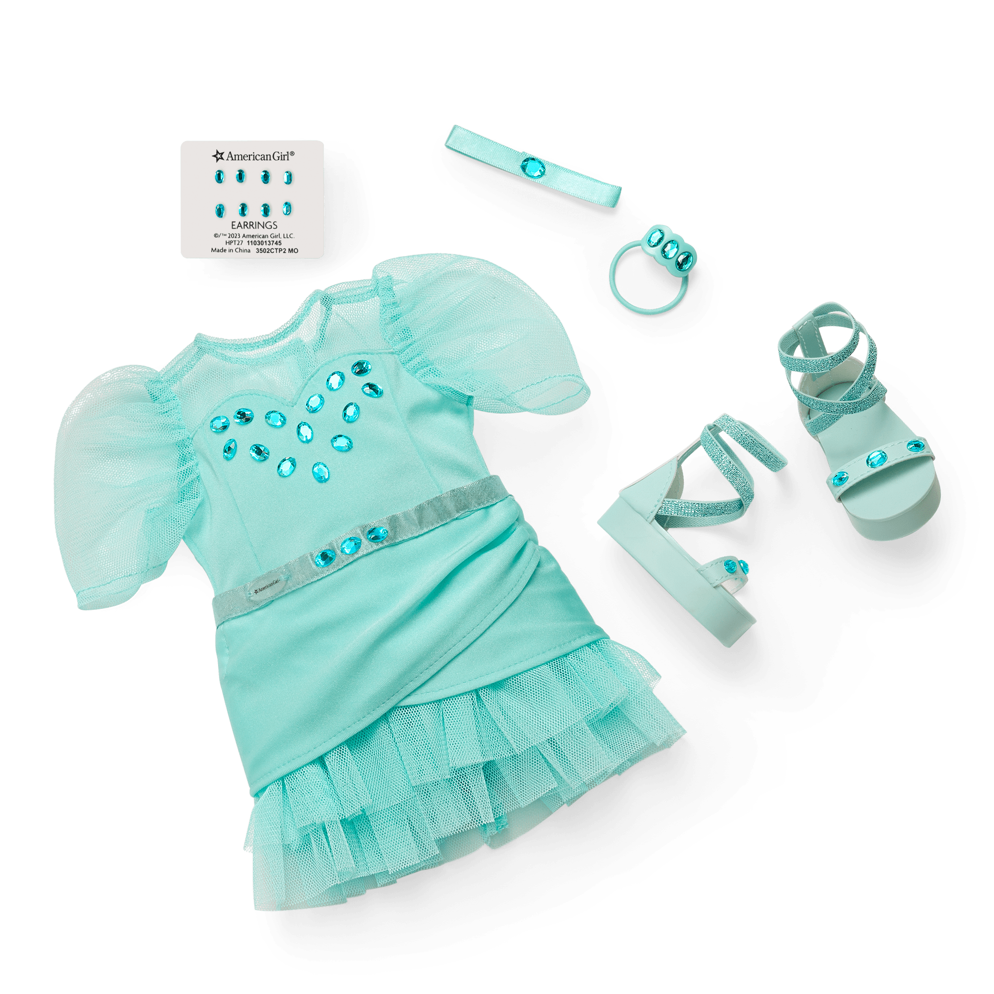 March Gleaming Aquamarine Outfit For 18-Inch Dolls