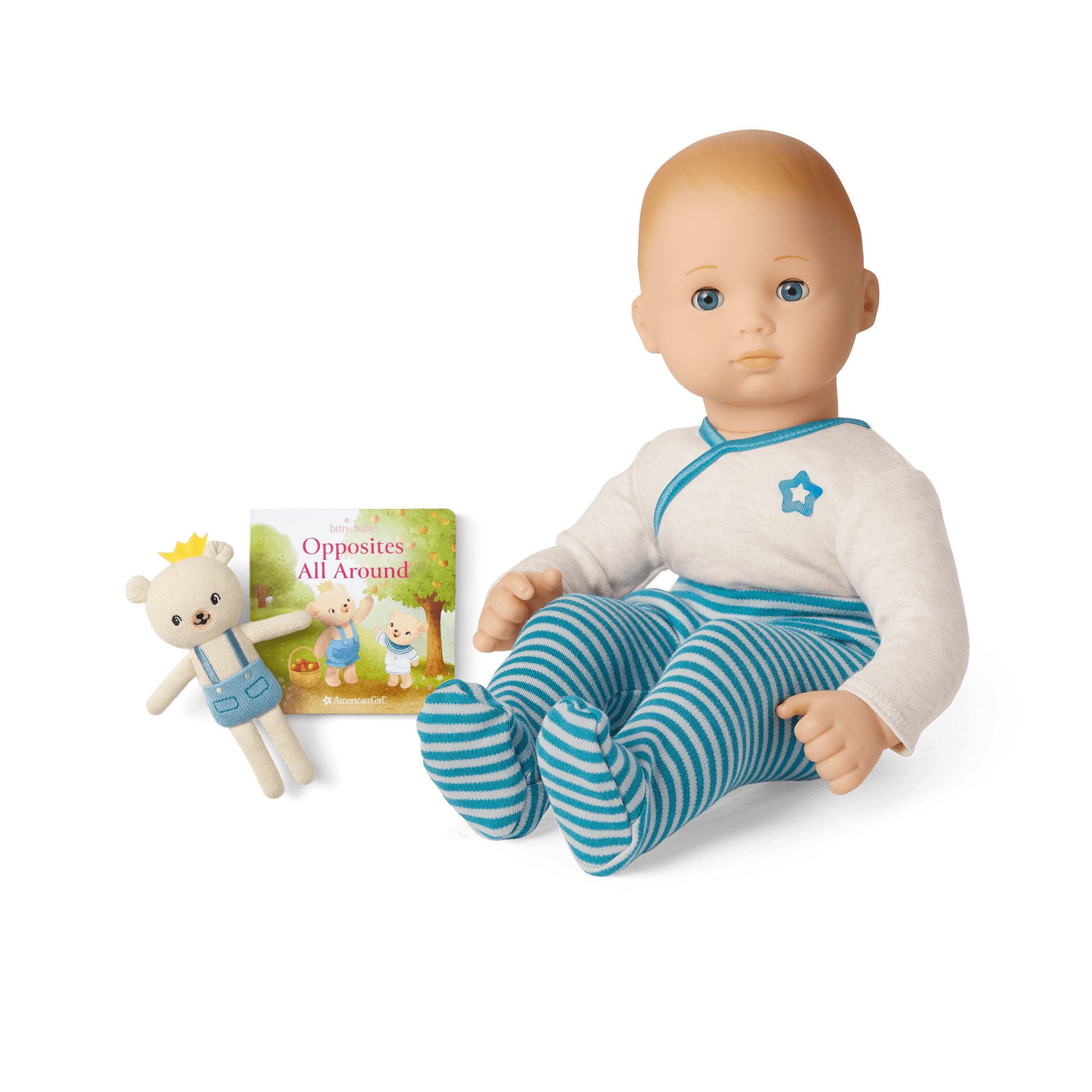 Bitty Baby Doll #3 In Soft Blue + Bear Friend & Board Book